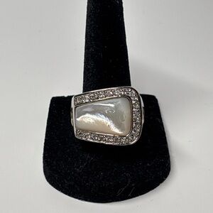 Elegant Silver and Mother of Pearl and Crystal Ring